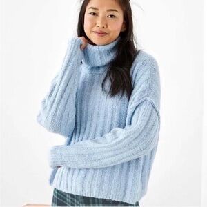 American Eagle Oversized Slouchy Ribbed Knit Soft Cowl Neck Light Blue Sweater